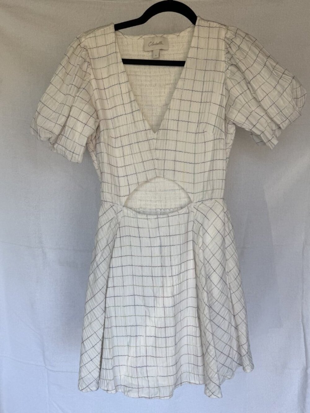 Cleobella Della Mini Dress Rainbow Check Puff Sleeve Cutout Boho Size S
